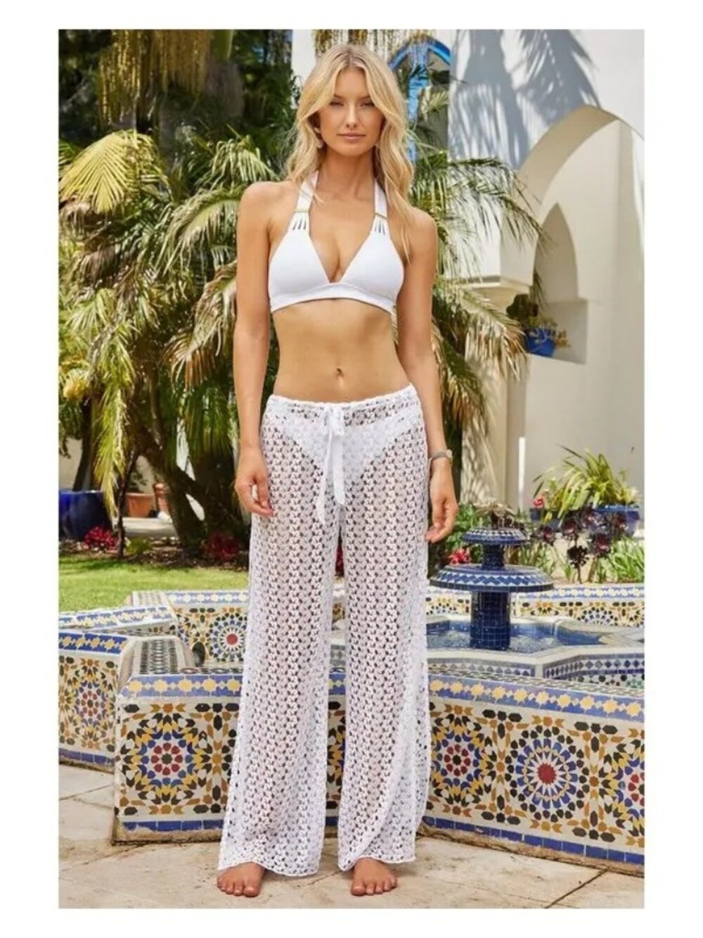 NWT Becca by Rebecca Virtue Lace Pants Swim Cover-Up White Size Medium 2 avail